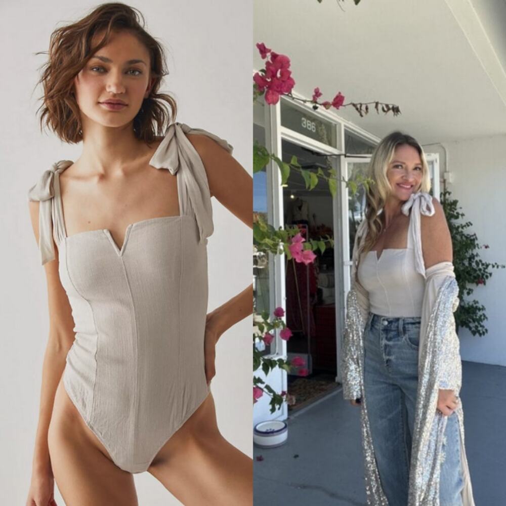 Free People Lola Bodysuit in Harvest Moon Bow‎ Tie Coquette Fairy XS Blogger Fav
